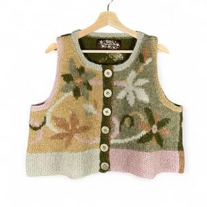 Tara Handknits OS Wool Sweater Vest Grimlencore Cottage Forest Golden Buttons